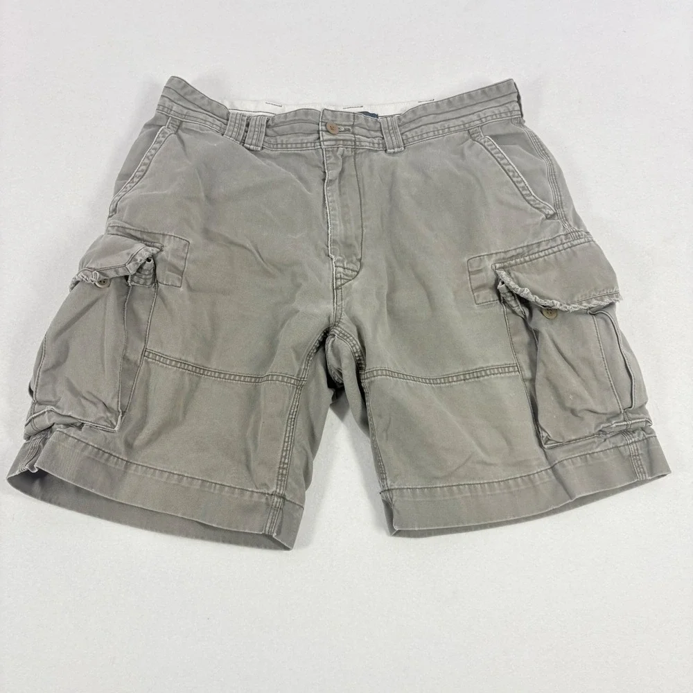 VTG Polo Ralph Lauren Men Cargo Shorts Y2K Grey Utility Fits Sz 35 Skater Grunge